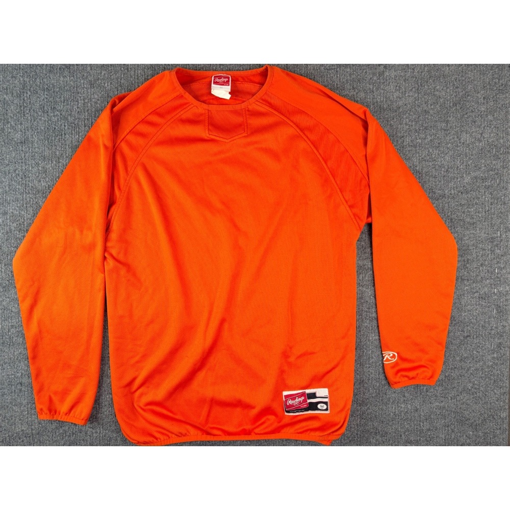 Vintage Rawlings Shirt‎ Mens Medium Orange Long Sleeve Mesh Training Jersey Y2K